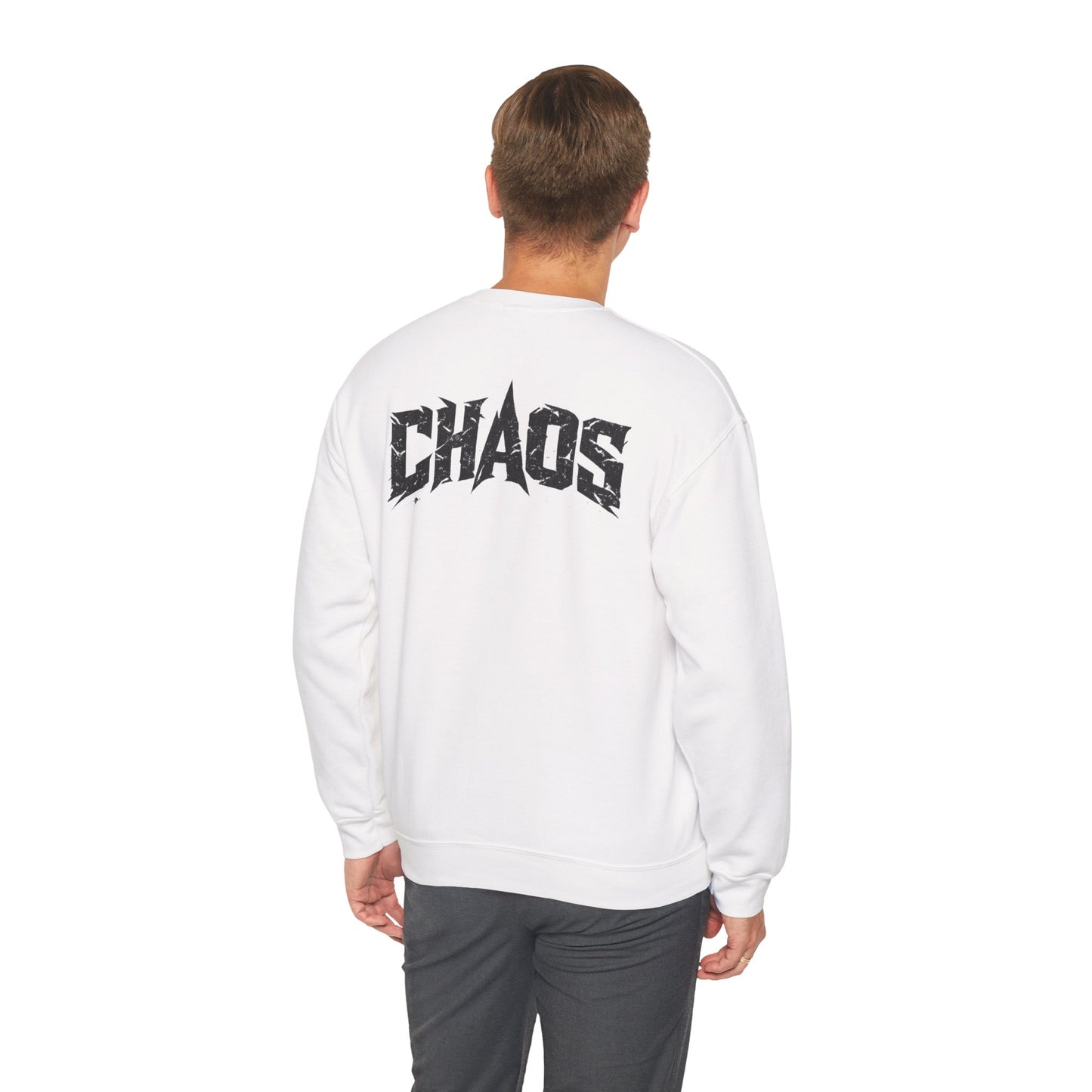 Chaos Graphic Sweatshirt — Bold Distressed Back Print Crewneck