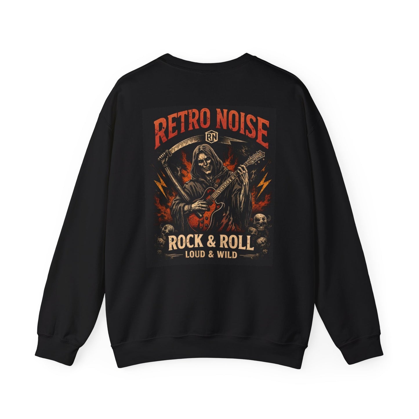 Retro Noise Rock & Roll Crewneck Sweatshirt — Gothic Guitar Skeleton Design