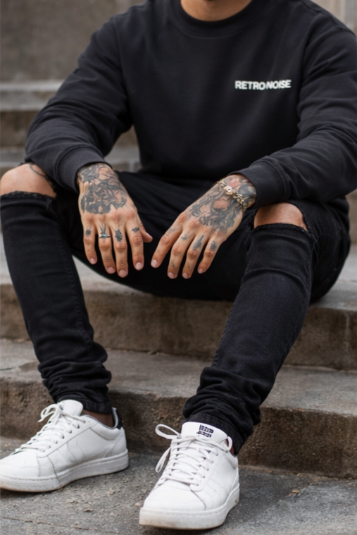 Retro Noise Crewneck Sweatshirt — “Fuck What They Think” Skull Graphic