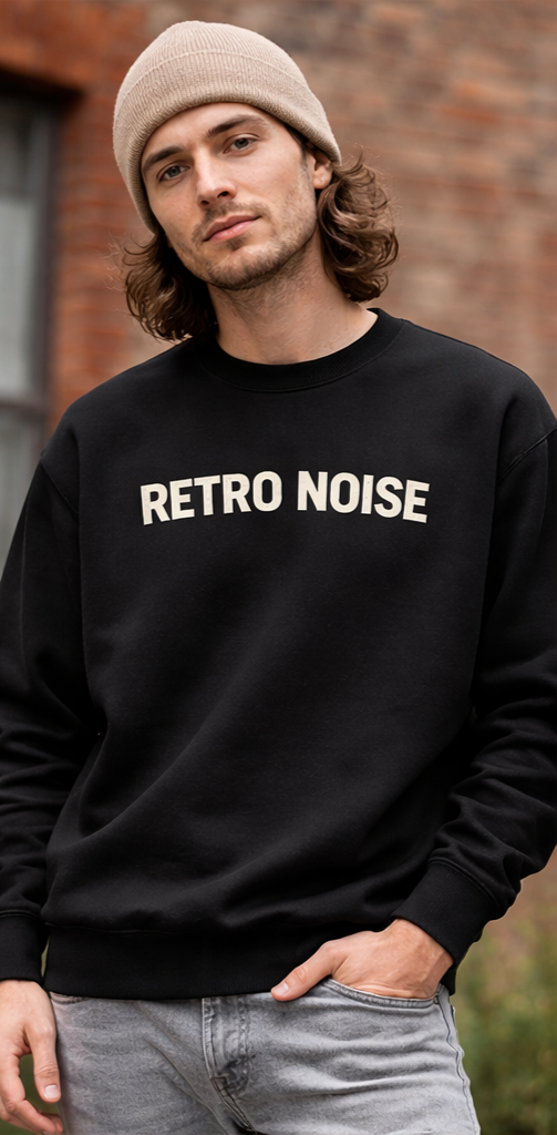 Retro Metal Noise Crewneck Sweatshirt — Skull Headphones Vintage Rock Band Pullover