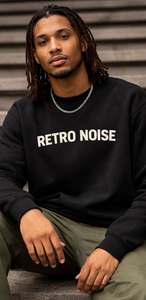 Retro Metal Noise Crewneck Sweatshirt — Skull Headphones Vintage Rock Band Pullover