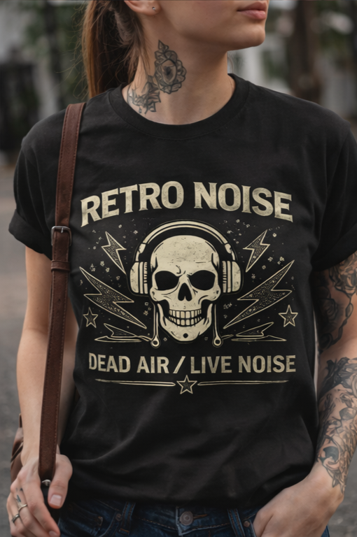 Retro Noise Skull T-Shirt — "Dead Air / Live Noise" Vintage Rock Tee