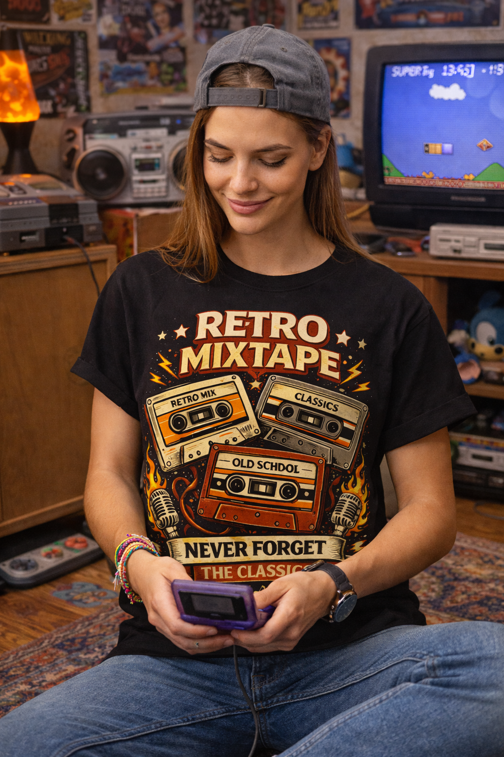 Retro Mixtape T-Shirt — 'Never Forget the Classics' Vintage Cassette Tee