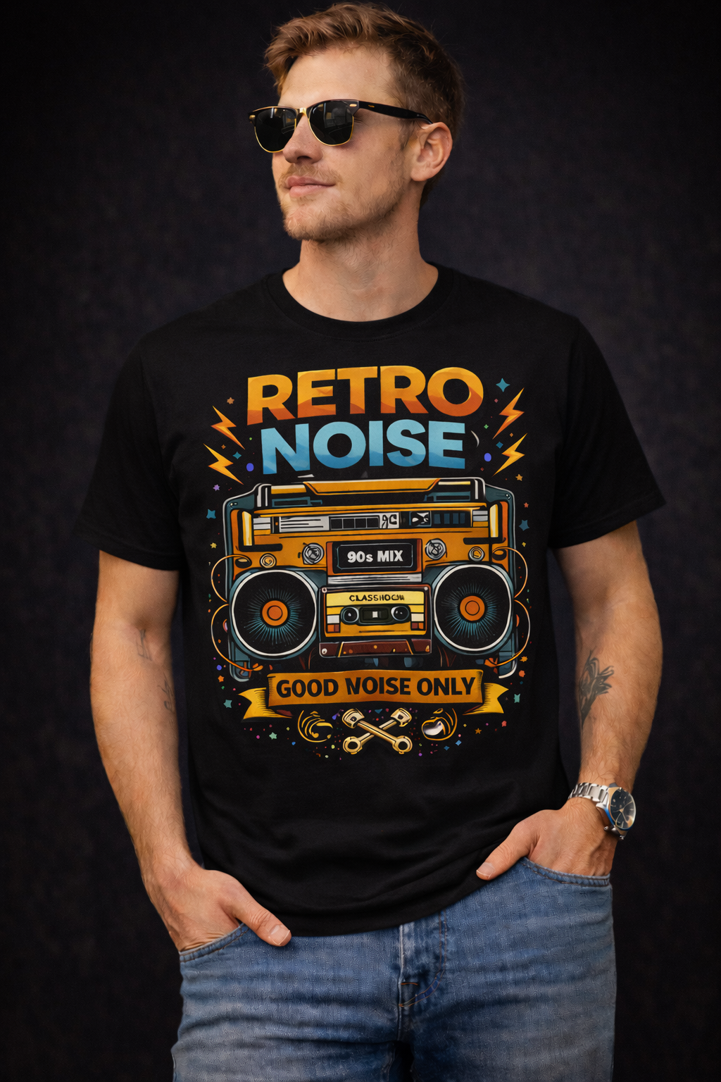 Retro Noise Boombox T-Shirt — "Good Noise Only" Vintage 80s Music Tee