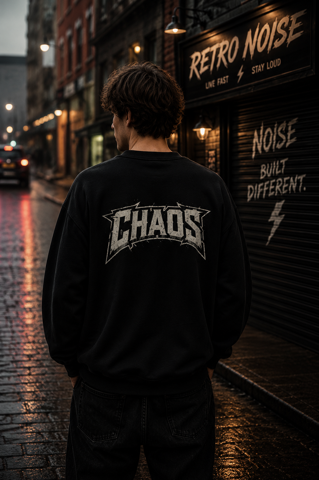 Chaos Graphic Sweatshirt — Bold Distressed Back Print Crewneck