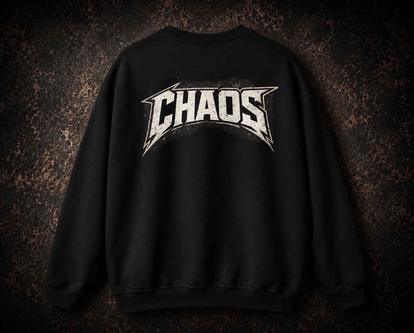 Chaos Graphic Sweatshirt — Bold Distressed Back Print Crewneck