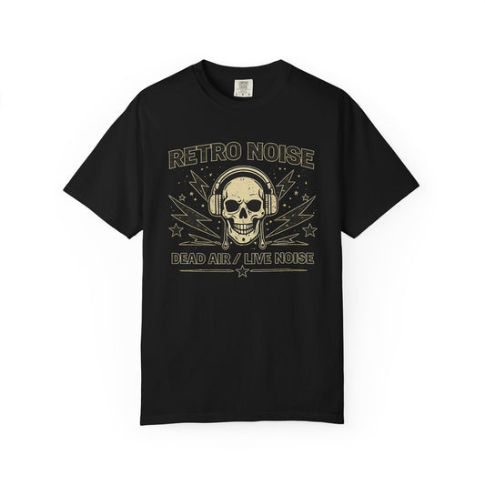 Retro Noise Skull T-Shirt — "Dead Air / Live Noise" Vintage Rock Tee