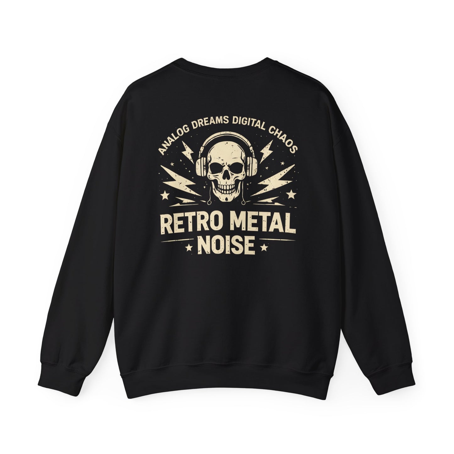 Retro Metal Noise Crewneck Sweatshirt — Skull Headphones Vintage Rock Band Pullover